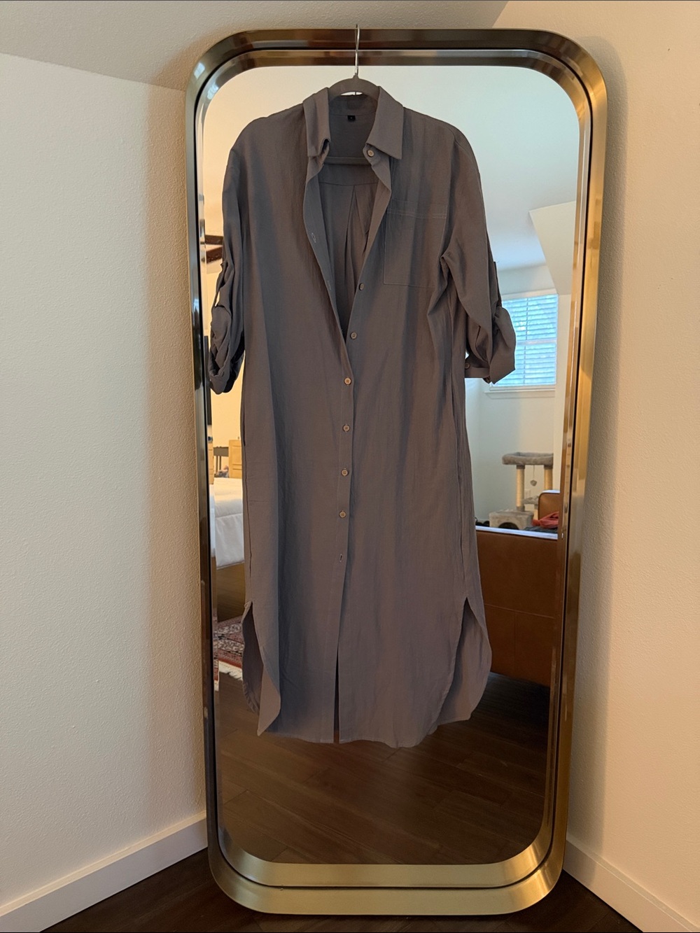 Wome’s Duster Casual Longline Button-Down Shirt - Gray